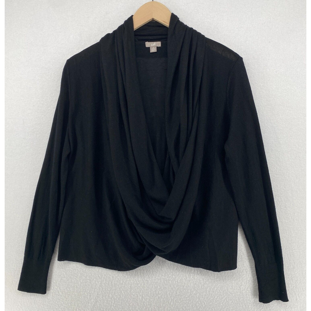 J.JILL Cardigan S Petite Wool Blend Wrap Cowl Cardigan Jumper Black